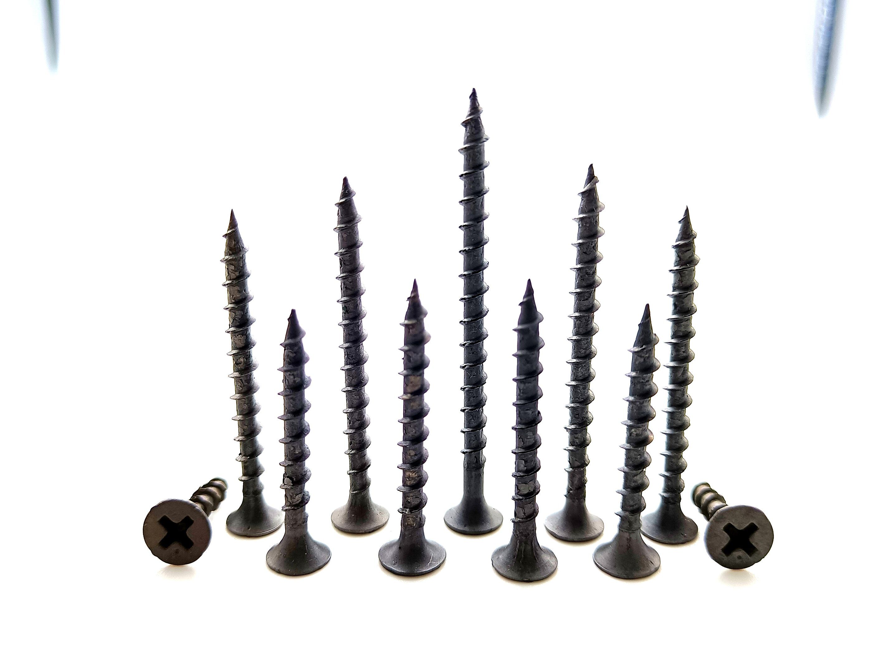 Unbranded assortment of black phosphate drywall screws in multiple lengths