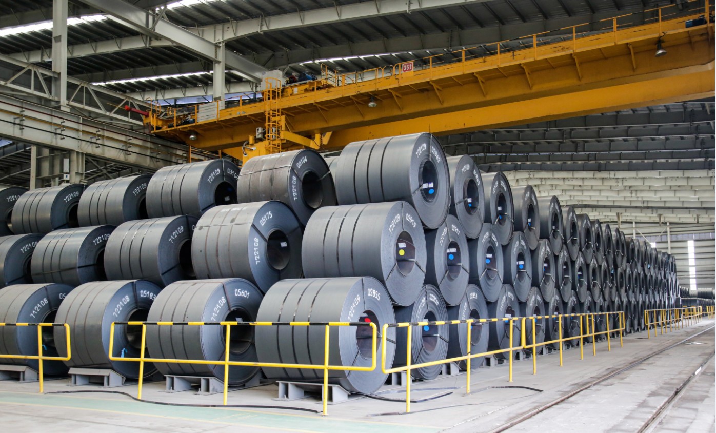 Hot rolled steel coils in storage